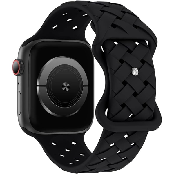 Silicone Braided Weave Bands Compatible with Apple Watch 38mm 40mm 41mm , Replacement Silicone Sport Breathable Strap for Women Men-#Black