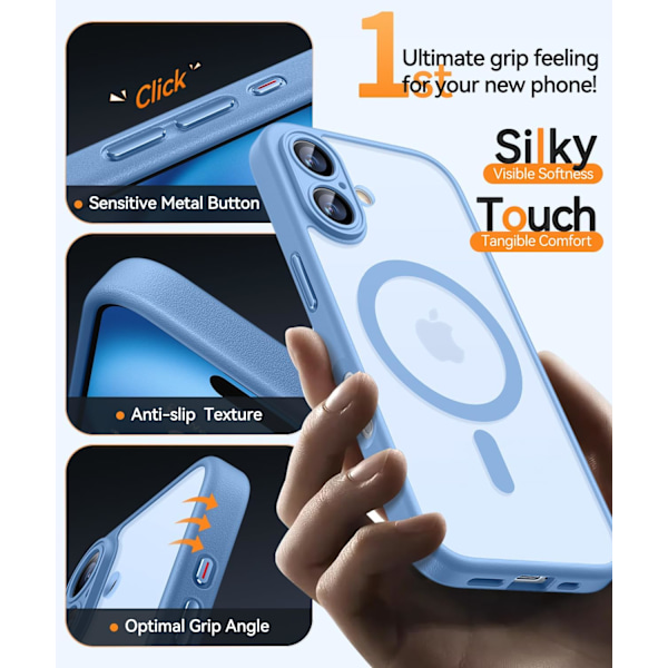 Magneettinen suojakotelo iPhone 16 Pro Maxille täydellä kamerasuojauksella [Yhteensopiva Magsafen kanssa] [Puoliksi läpikuultava matta] Suojaava puhelinkotelo, matta musta Light Blue iPhone 16