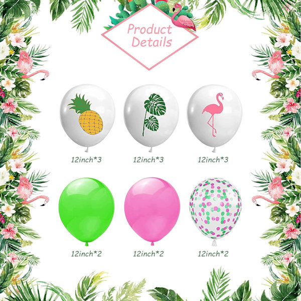 Havaijilaiset ilmapallot trooppiseen juhlaan, 12 tuuman ananaskuvioiset flamingo- ja palmulehtikuvioiset luau-lateksiilmapallot