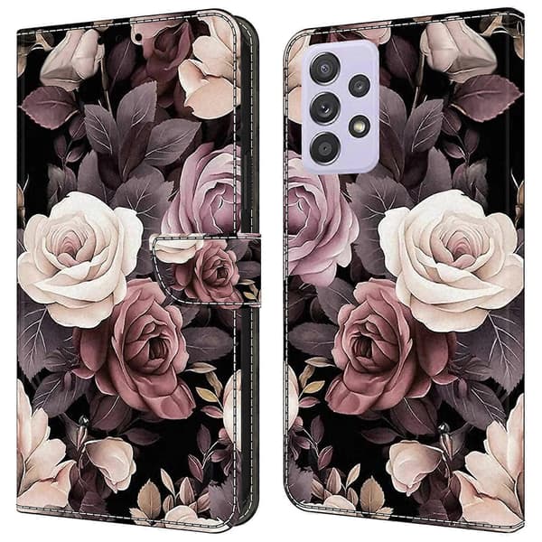 For Samsung Galaxy A52 4G / A52s Case Pattern Print Flip Folio Leather Phone Cover Rose