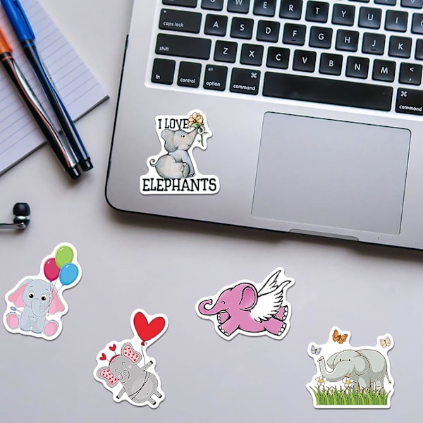 Søte elefantklistremerker for vannflasker Laptop HydroFlasks, 50PCS estetiske dyremerker Dekorasjon for Scrapbook Computer Phone Skateboard