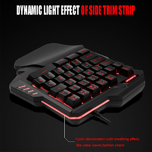 Enhånds mekanisk gaming tastatur, 35 taster enhånds mekanisk mini gaming tastatur baggrundsbelyst-farve blandet farve multimedia