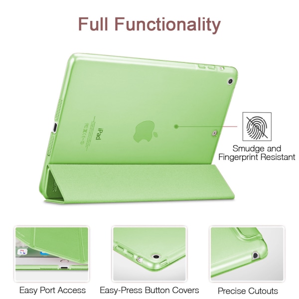 Case kompatibelt med iPad Air 2, genomskinligt magnetiskt case med matt baksida med Auto Sleep/Wake-green
