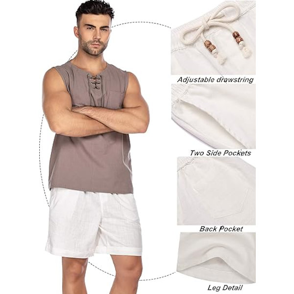 Herre Lin Shorts Casual Elastisk Midje Snøring Sommer Strand Shorts