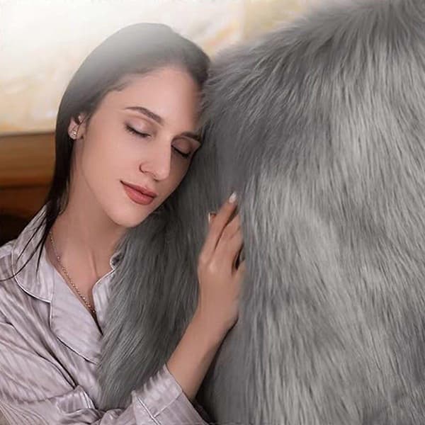 Tæppe Faux Lammeskind Blødt Fluffy Gråt