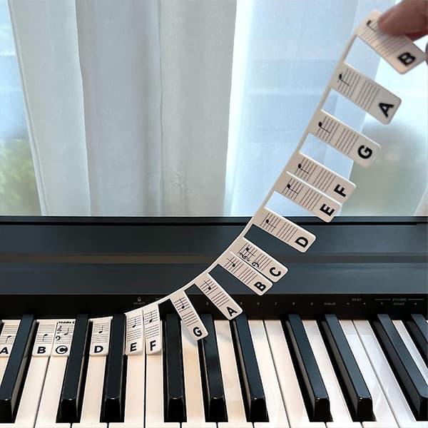 Silicone 88 Keys Piano Note Stickers - Removable & Reusable Black and White