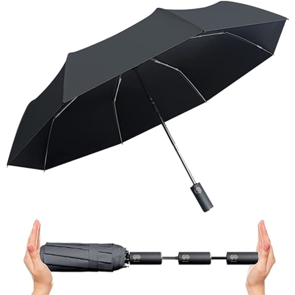 Solparaply UV-skydd, litet reseparaply Kompakt för sol och regn Vindtätt, lätt bärbart parasoll UV paraply-svart