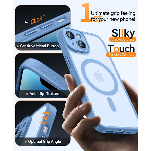 Magnetisk etui til iPhone 16 Pro Max med fuld kamerabeskyttelse [Kompatibel med Magsafe] [Gennemskinnelig mat] Beskyttende telefonetui, mat sort Light Blue iPhone 14