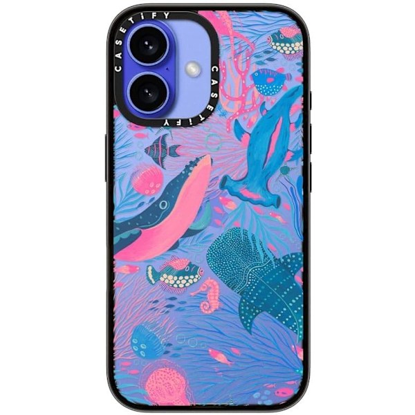 Kompakt iPhone 16 Pro Max Deksel [Lettvekt / 1,2 m 2X Militær Grad Fallbeskyttelse/Slank] - Kirsebær - Klar Svart Under the Sea iPhone 16