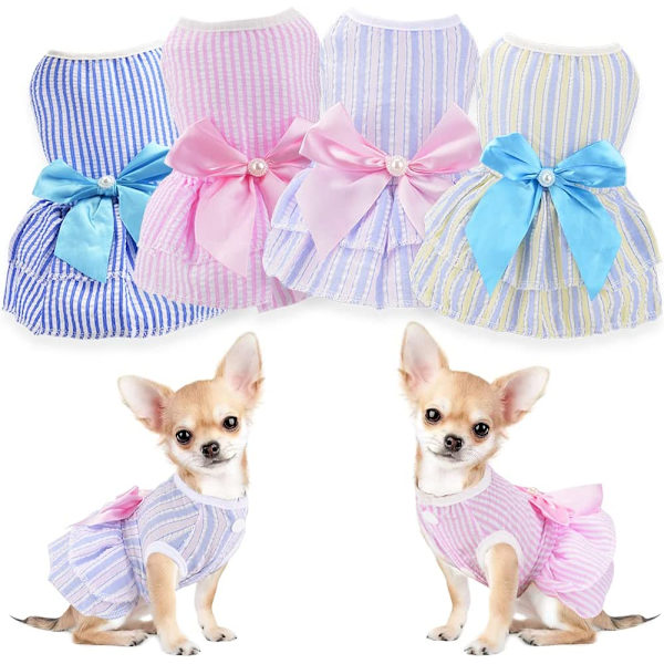 Små hunde pige sommer sød kæledyr hvalp kjole 4 pakke ekstra små hundeklæder outfit tøj kvindelig-S