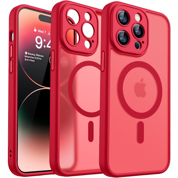 Magneettinen suojakotelo iPhone 16 Pro Maxille täydellä kamerasuojauksella [Yhteensopiva Magsafen kanssa] [Puoliksi läpikuultava matta] Suojaava puhelinkotelo, matta musta Red iPhone 14 Pro