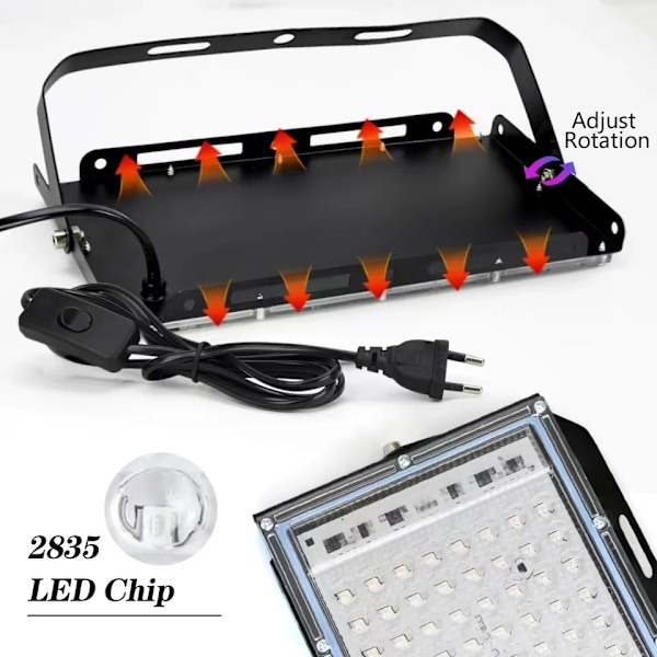 LED Sort Lys Floodlight, 100W UV Sort Lys Lampe med Stik, 96 Sort Lys LED'er med Afbryder, IP65 Vandafvisende UV Floodlight Forlygte [Energiklasse A] 100W