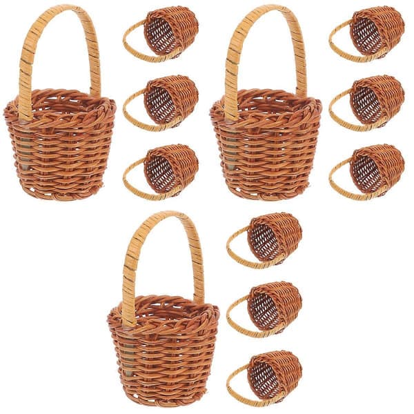 Mini Rattan Kurv til Opbevaring 12 Stk Lysebrun Mini Vævet Picnickurv