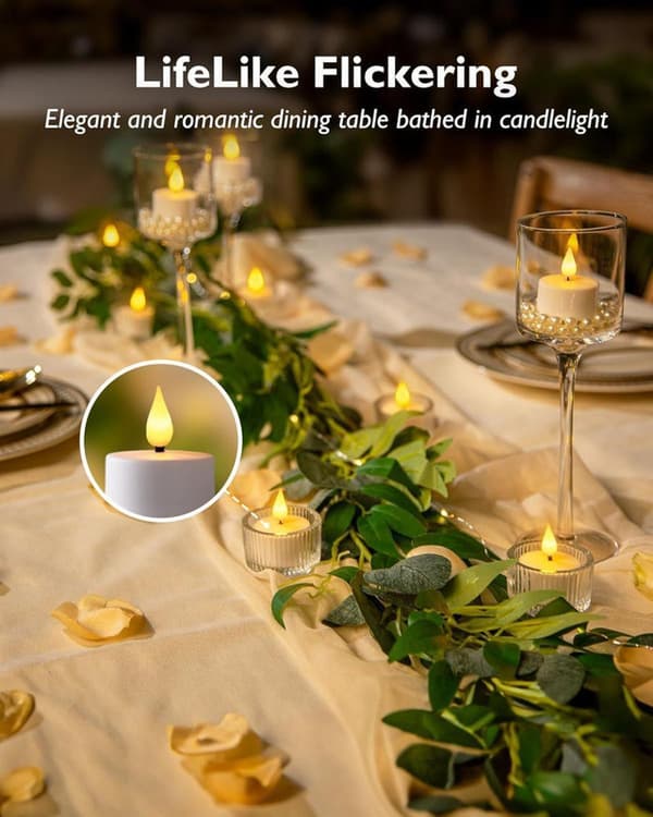 Rechargeable LED Tea Lights, With Remote Control and Timer, Set with Candles and Charging Base, Decorative Lights for Halloween, Parties, and Table Decor 4 pcs