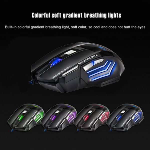 4 säädettävää DPI:tä ja 7 painiketta LED-optinen USB-johdollinen pelihiiri pelaajille PC MAC-musta
