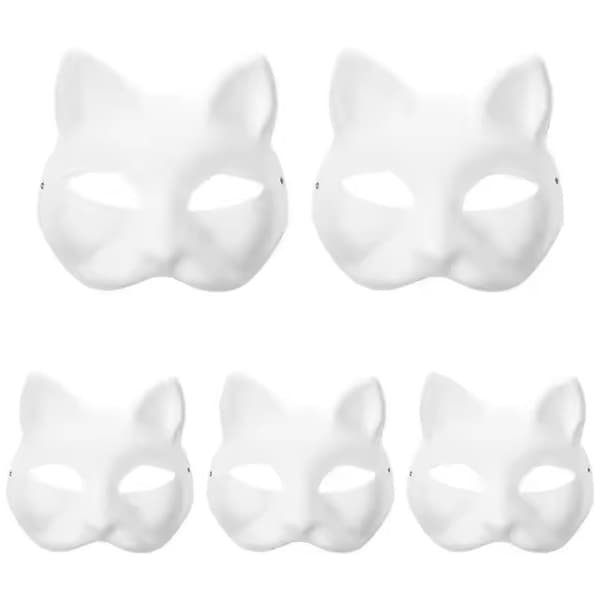 10 kattemasker til å male - DIY hvite masker for maskerade og Halloween