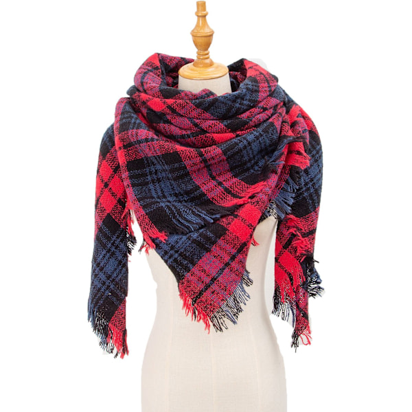 Modevinter Varm Stor Rutig Pläd Sjal Halsduk SJ-12# Red navy blue 135x135x200cm