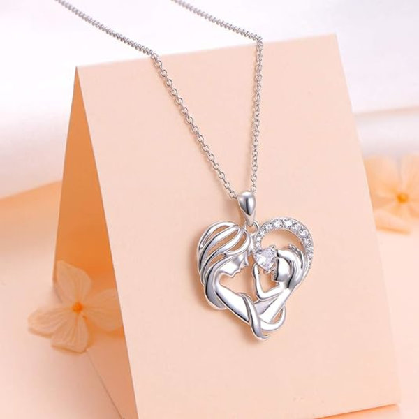 Halsband i sterlingsilver till mamma, halsband med mamma och barn, evig kärlek, present till mors dag