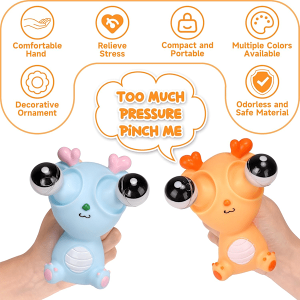 4-pack Squeeze Eye Popping Out Stress Relief Söta Draken Leksak, Roliga Ögonboll Spränga Leksaker för Vuxna Stress Relief Ornament Figur Leksak, Kontor & Fest Presenter