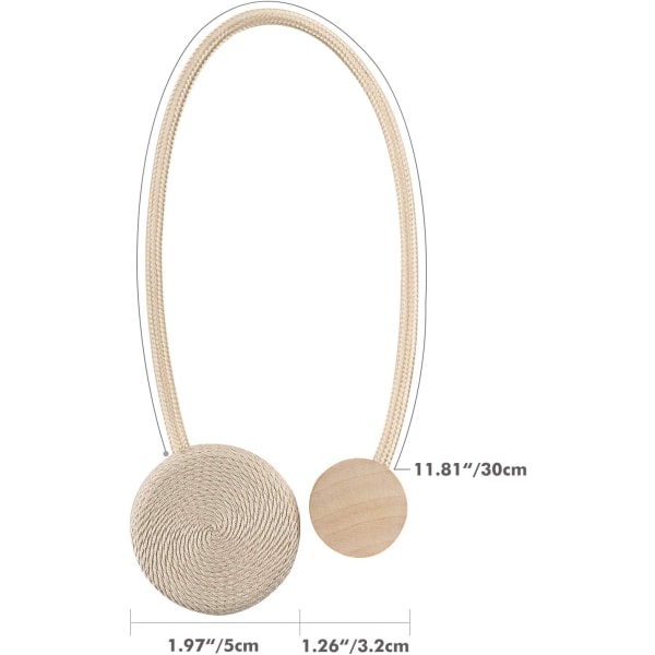 4 stk. Macaron-formede gardinholdere, magnetiske gardinholdere, dekorative håndvevde med sterk holdbar magnetisme, beige
