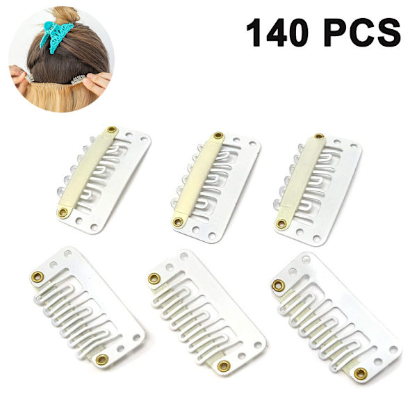 140 st clips Wigs Clips U-formade snäppklämmor Järnmetallersättningshårklämmor Kamklämmor för extensionsperuker-Beige