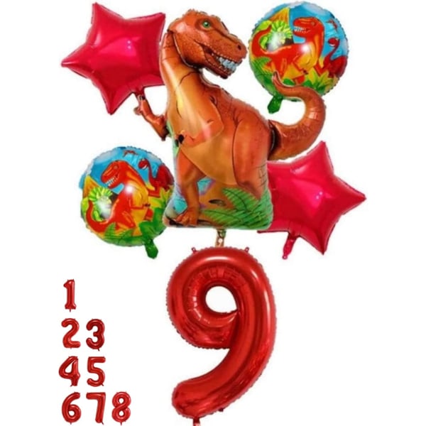 Dinosaur Party Decorations Set - Nummer 9 Ballong Rød, Dinosaur Ballonger, Dinosaur Bursdag Dekorasjoner, Dinosaur Dekorasjoner 9th Bursdagsfest