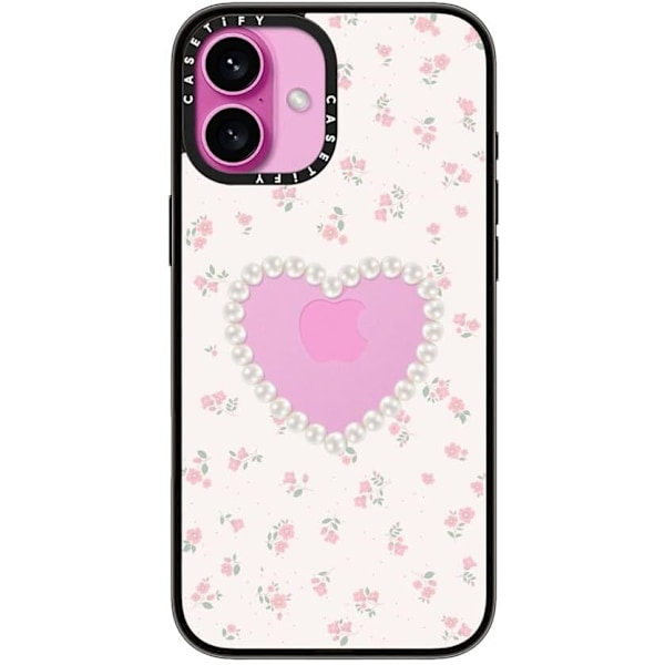 Kompakt iPhone 16 Pro Max Deksel [Lettvekt / 1,2 m 2X Militær Grad Fallbeskyttelse/Slank] - Kirsebær - Klar Svart Pearly Heart iPhone 16 Plus