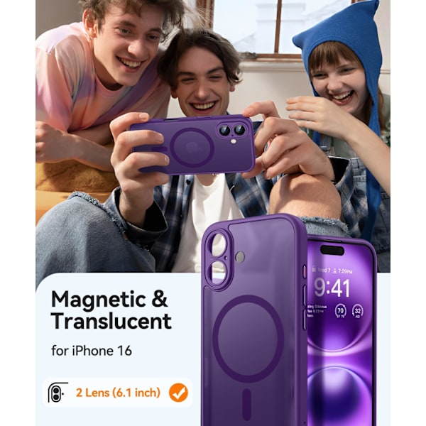 Magnetisk etui til iPhone 16 Pro Max med fuld kamerabeskyttelse [Kompatibel med Magsafe] [Gennemskinnelig mat] Beskyttende telefonetui, Lilla Deep Purple iPhone 16