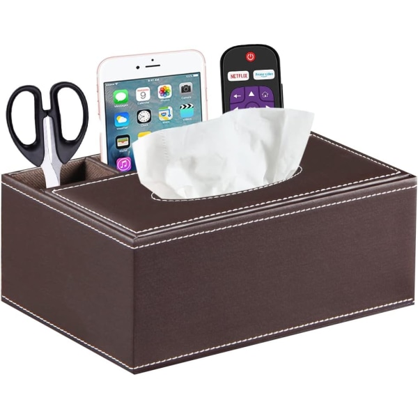 Vævæskeskrin Cover Holder, PU Læder Multifunktionel Natbord Organizer, Rektangulær Ark Dispenser, Hjemmekontor Forbrugsvarer Skrivebord Opbevaring Caddy