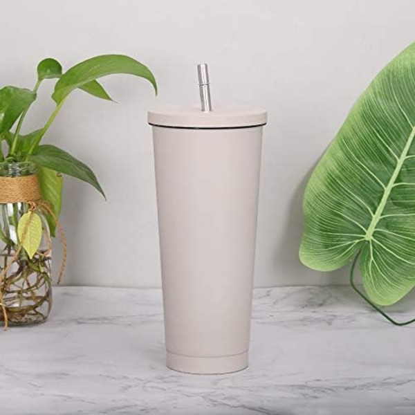 750ml/25oz Rustfrit Rejsekrus i Rustfrit Stål med Sugerør og Lækagesikkert Låg, Øko-venlig Genanvendelig Flaske Kaffekrus Vakuum
