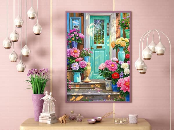 Diamantkunst-sæt med haveblomster til voksne, diamantmalingssæt til begyndere, DIY-sæt med diamantprikker til blomsterbed, bore-ædelsten