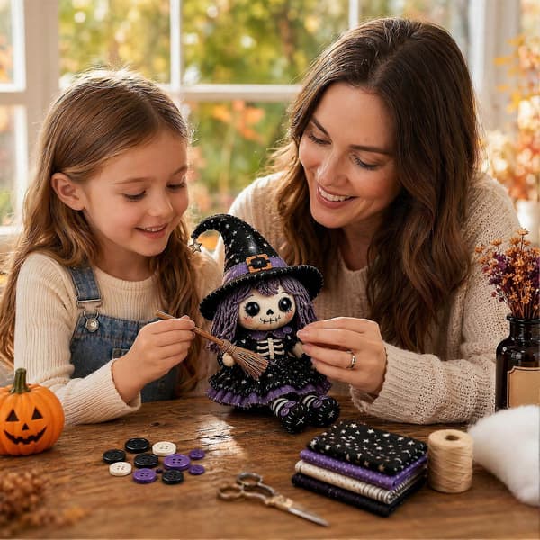 Halloween Patchwork Sæt - Skelet Heksedukke - Begyndervenligt Syprojekt