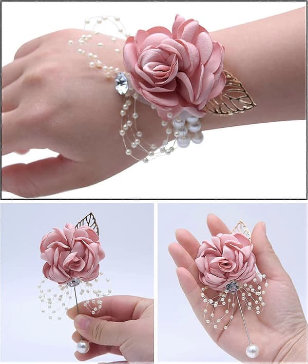 Rosettarmband, 2 st blommigt bröllopsarmband med strass och pärlor