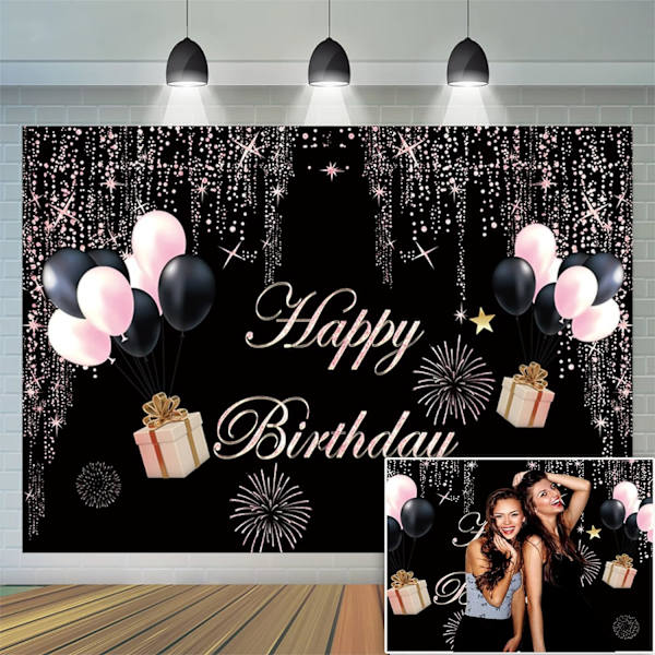 Glad födelsedag bakgrund glitter rosa svart ballong bakgrund för nyfödd babyshower 1:a födelsedagsfest glitter bokeh bakgrund banner 7x5ft