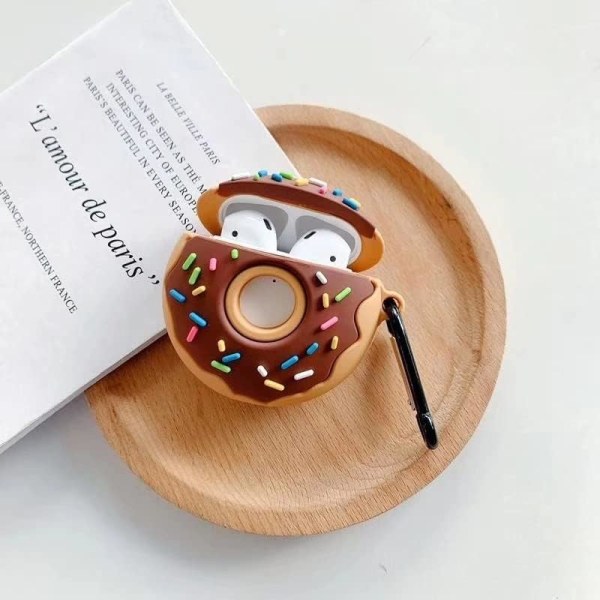 Sött fodral för Airpods 1, 2, 3D Donut Design Silikonfodral Skyddande Stöttåliga Fodral med Nyckelring för Airpods EaREuds