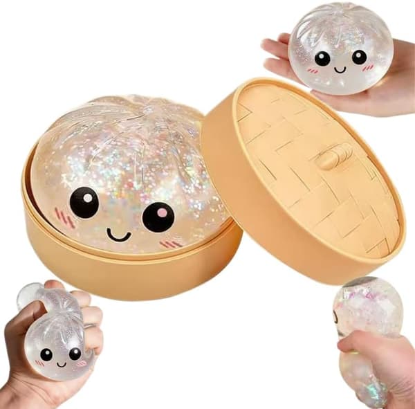 Glitter Dumpling, Glitter Dumpling Squishy Box, Anxiety Relief Fidget Sensory Soft Squeeze Decompression Dough Stress Gifts (White-A) White