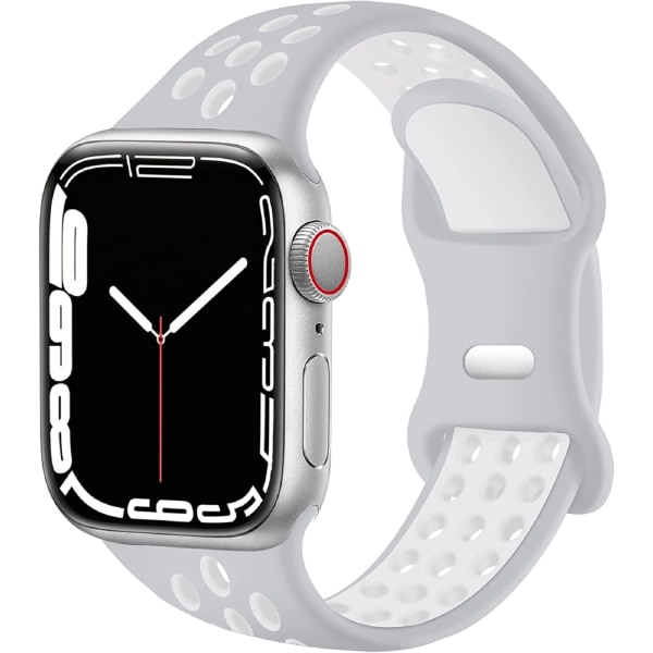 Kompatibel med Apple Watch-armband för män och kvinnor, andningsbart sportarmband i silikon för storlek: 38/40/41 mm/Silver Platinum & Pure White