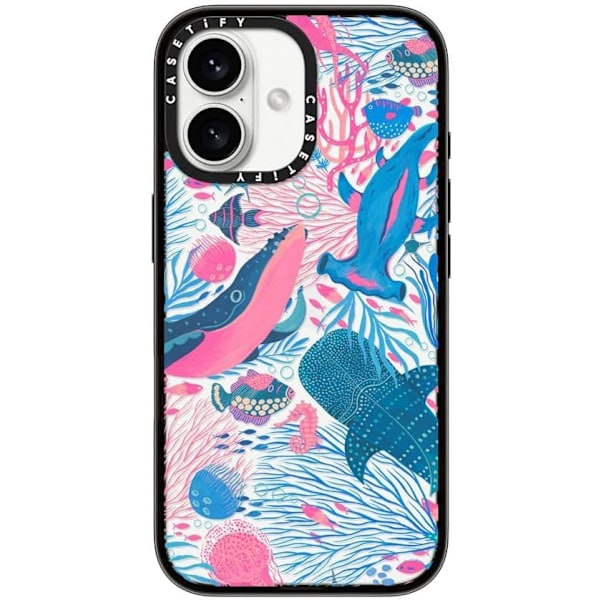 Kompakt iPhone 16 Pro Max Deksel [Lettvekt / 1,2 m 2X Militær Grad Fallbeskyttelse/Slank] - Kirsebær - Klar Svart Under the Sea iPhone 16