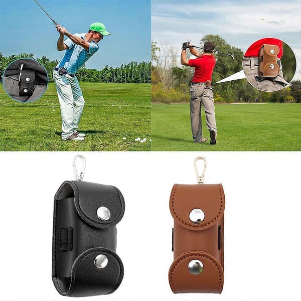 Golftaske i læder til golfbolde og tees, opbevaringstaske til taljen Svart