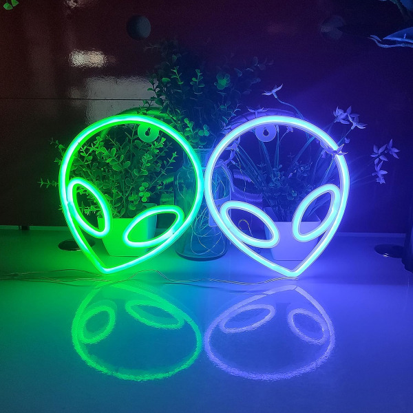 Alien Neon-skilt, USB eller 3-AA batteridrevet Neon-lys, LED-borddekorasjon, soveromsveggdekorasjon, bursdagsgave (blå)