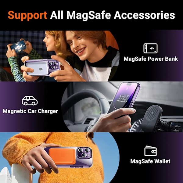 Temdan Magnetiskt Kompatibelt med iPhone 16 Pro Max Skal, [Inbyggt Osynligt Stativ][Kompatibelt med MagSafe] [Militärklass Stötsäkert] Smalt Tunnt Clear-Stand iPhone 14 Pro Max