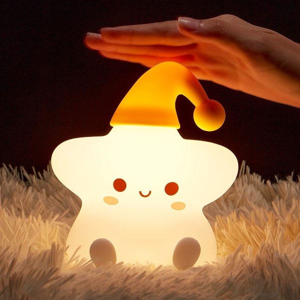 Sød stjernenatlampe, Kawaii stjernelys baby natlampe, farverig silikone sød pigeværelse dekorationslys, genopladelig batterinatlampe