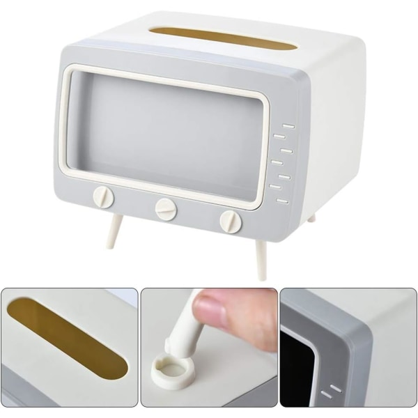 Tissue Box, våtservetter Förvaringsbox Vävnadshållare Halkfri löstagbar tv-form, kan byggas in mobiltelefon, används på hemmakontoret (vit)
