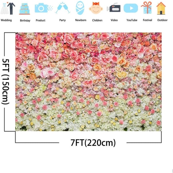 Blomster væg baggrund 7x5ft farverige roser blomst hav floral fotografering baggrund til bryllup brud bruser jubilæum baby