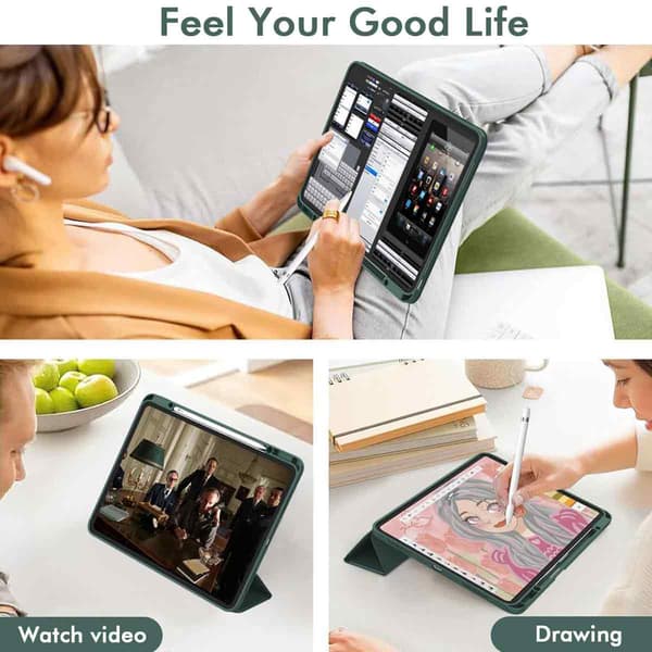 New iPad Pro 11-inch Case 2022 (4th Gen)/2021 (3rd Gen)/2020 (2nd Gen) with Pencil Holder, Smart iPad Case [Support Touch ID