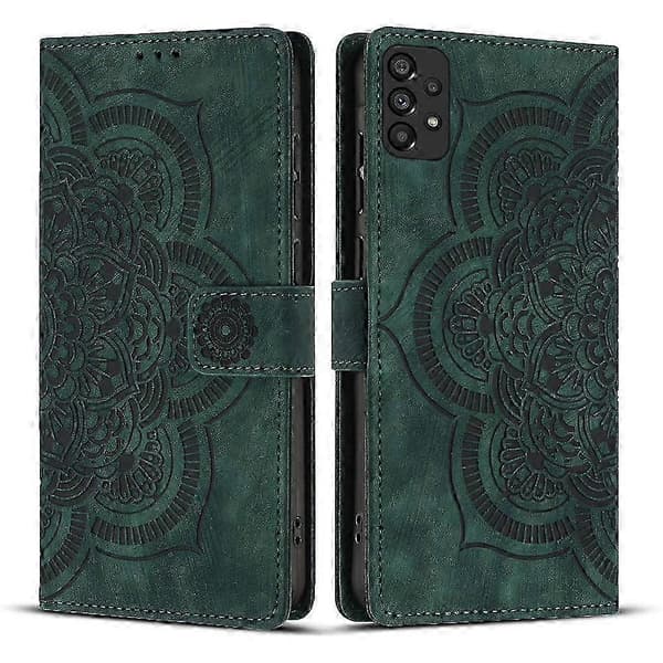 Mandala Embossed Retro Frosted Leather Phone Case Gree