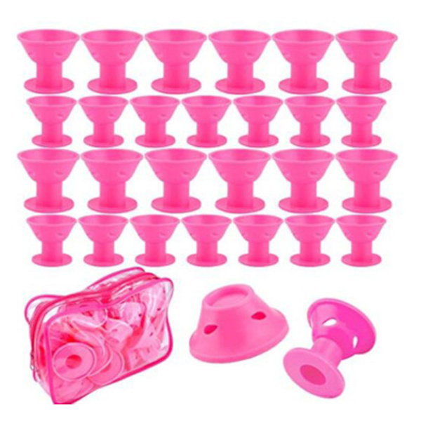 Silikonehårkrøllesæt, små silikonehårruller - Pink 30 stk.