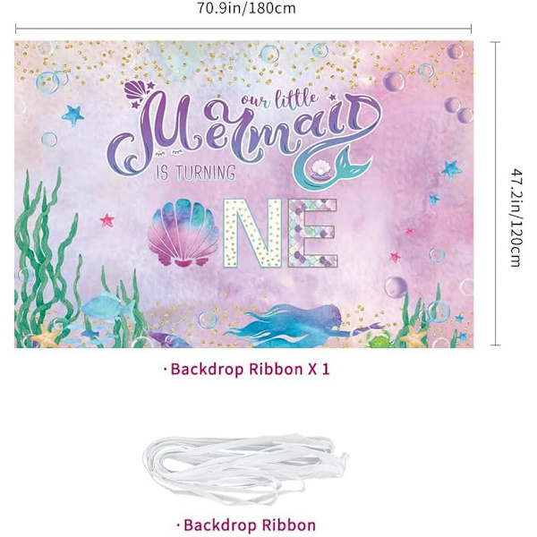 Under The Sea Mermaid 1:a födelsedagsbakgrund Vår lilla sjöjungfru fyller ett år Födelsedagsfestbakgrund Banner Födelsedagsfestdekorationer