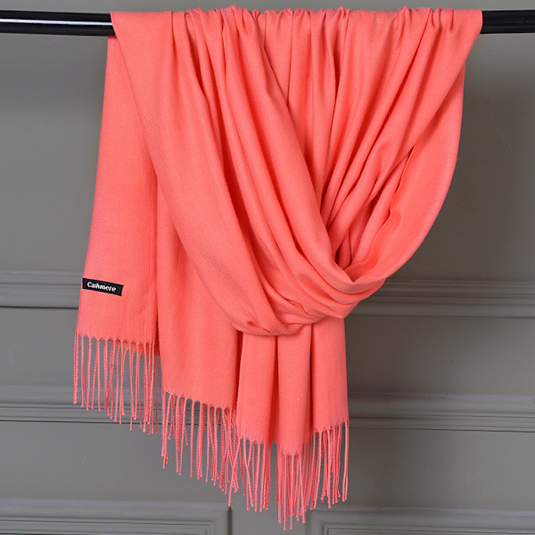 Cashmere Sjal Uld Shawl Ensfarvet Faux Cashmere Varmt Sjal Marineblå Tassel Sjal Til Kvinder Til Kvinder Watermelon red 70*200cm