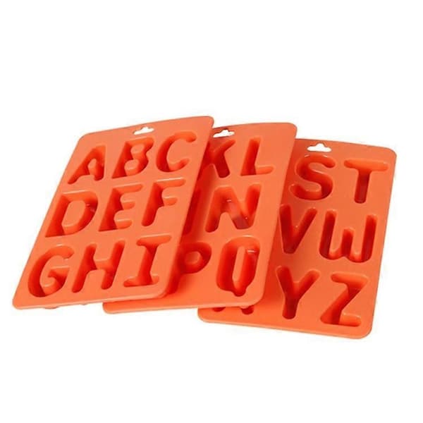 A-Z 3 stk. bogstav-isterningbakke i silikone, sæt med 3 i 1 bogstavform (orange)